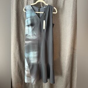 Elie Tahari Asymmetrical Dress in Blue and Gray